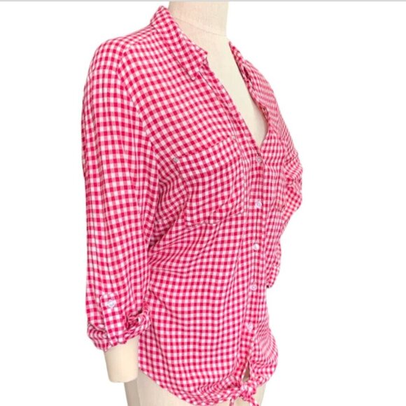 Jones New York Checked Button Up Tie Waist Top XL Red 127C - Picture 2 of 8